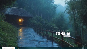 护眼雨天竹林桌面主题