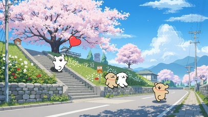 春日赏樱线条小狗