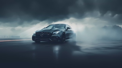 雨天乌云密布奔驰汽车