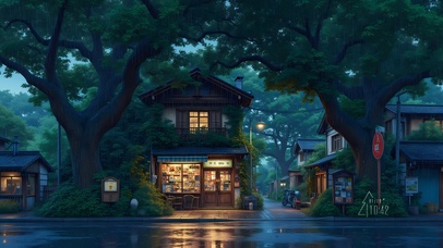 静谧雨天小镇