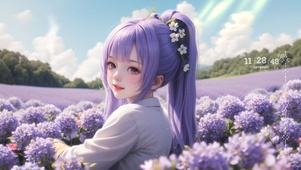 紫色花田甜美女孩