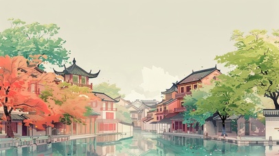 河流两岸的古镇建筑