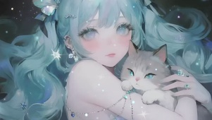 梦幻手绘少女与小猫1