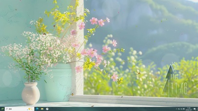 护眼窗外花草树木主题