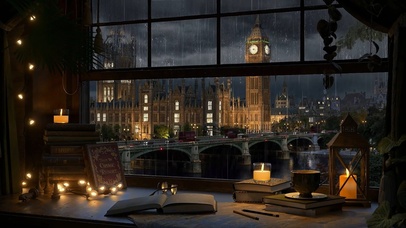 伦敦夜雨窗外城市