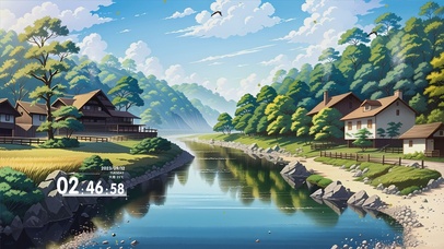 4K唯美治愈清新护眼房屋小溪