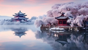 4k湖畔雪景