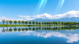 蓝天白云湖水