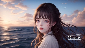 海上日出少女