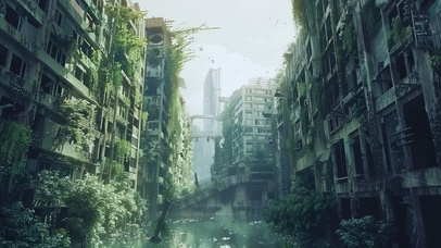 植物蔓延废墟城市