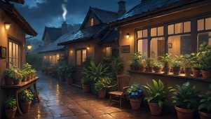 雨中回家小巷