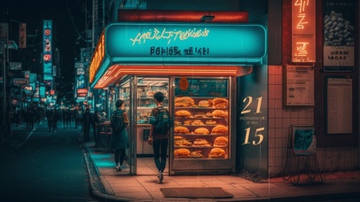 治愈夜晚的雨天城市面包店