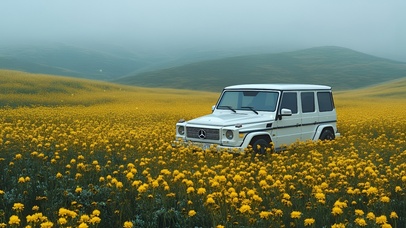 花海中的越野车