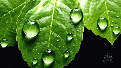 4K绿叶上的水珠