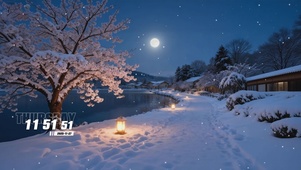 夜景下树木雪景