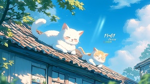 屋顶两只猫