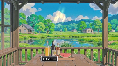 清新护眼凉亭下（时钟版）