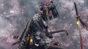 樱花树下的日本和服美女武士