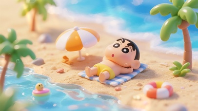 夏威夷海滩日光浴的小新