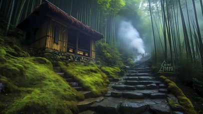 森林雨天小屋