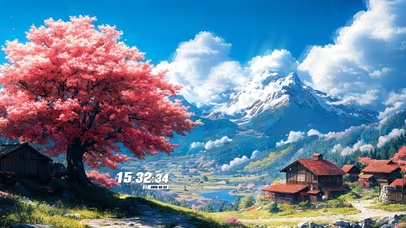 唯美山间樱花村庄