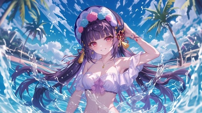 雪墨壁纸丨云堇丨夏日戏水丨