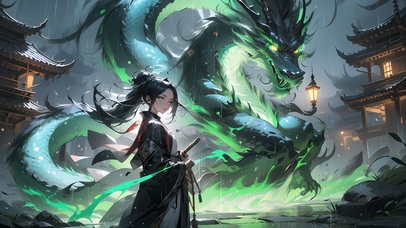 雨中青龙阁楼少女