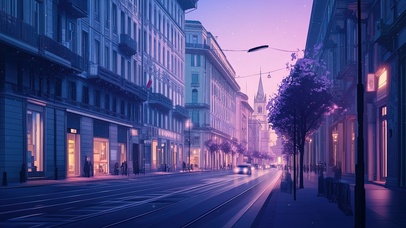 紫调时刻的巴黎街道