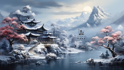 4K唯美古风仙境雪景