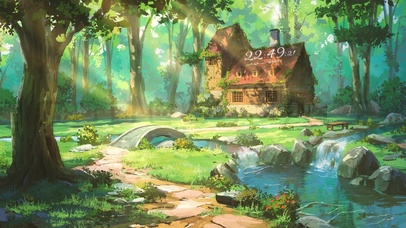 治愈唯美阳光森林溪边小屋