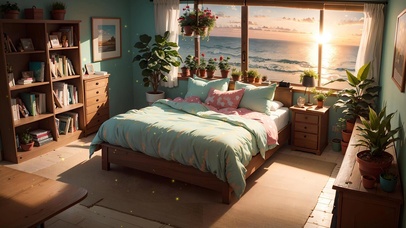 傍晚温馨海景卧室