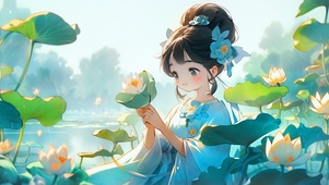 古风美女荷花动态4K高清壁纸
