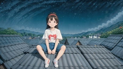 屋顶女孩（可做情侣壁纸）
