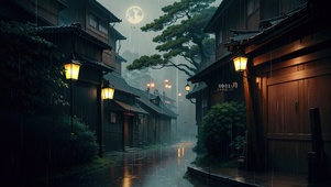 4K唯美古风雨夜街道