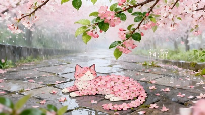 雨天樱花猫咪