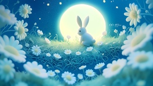 中秋鲜花小兔