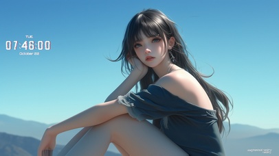 发丝如瀑布般倾泻而下，黑亮柔软