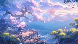 4k樱花湖泊