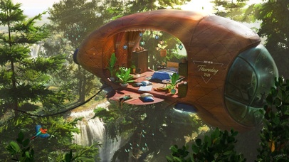4K 绿林瀑布悬空小屋