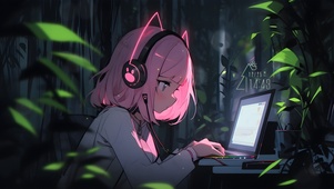 清新绿植女孩