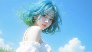 蓝发・晴空・白裙