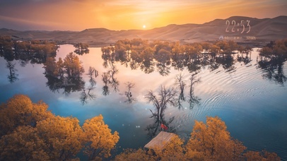 唯美夕阳下湖泊美景