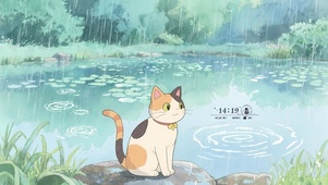雨天水塘猫咪