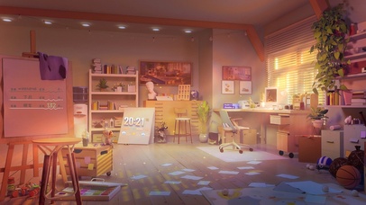 4k 治愈温馨画室房间（傍晚）