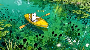 波光粼粼 猫咪划船