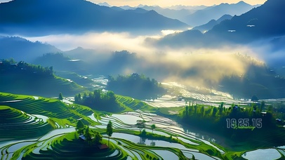 清新唯美白云梯田