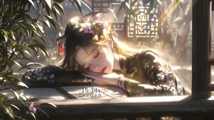 古风庭院午睡少女