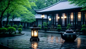 雨中小院