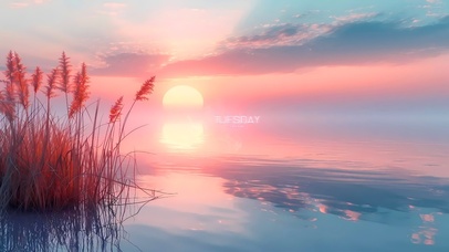 唯美晚霞海边芦苇