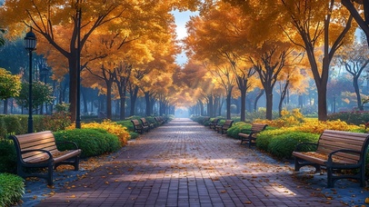 护眼清新公园落叶小道